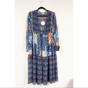 Floral Patchwork Long Front Tie Kimono
